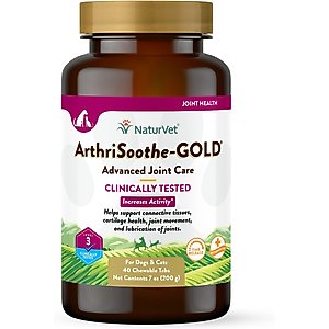 NaturVet Advanced Care ArthriSoothe-GOLD Chewable Tablets Joint Supplement for Cats & Dogs, 40 count