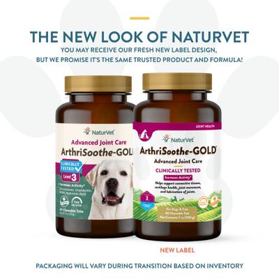 Show full view: NaturVet Advanced Care ArthriSoothe-GOLD Chewable Tablets Joint Supplement for Cats & Dogs, 40 count slide 3 of 11