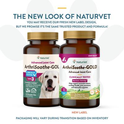 Show full view: NaturVet Advanced Care ArthriSoothe-GOLD Chewable Tablets Joint Supplement for Cats & Dogs, 90 count slide 3 of 11