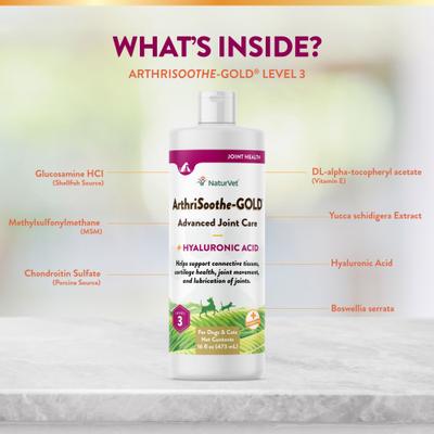 Show full view: NaturVet Advanced Care ArthriSoothe-GOLD Liquid Joint Supplement for Cats & Dogs, 16-fl oz bottle slide 6 of 11