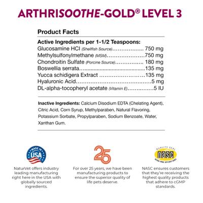 Show full view: NaturVet Advanced Care ArthriSoothe-GOLD Liquid Joint Supplement for Cats & Dogs, 16-fl oz bottle slide 9 of 11