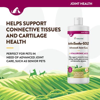 Show full view: NaturVet Advanced Care ArthriSoothe-GOLD Liquid Joint Supplement for Cats & Dogs, 16-fl oz bottle slide 4 of 11