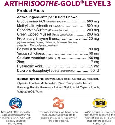 Show full view: NaturVet Advanced Joint Care Hip & Joint Supplement Bacon & Chicken Soft Chews for Dogs & Cats, 70 count slide 8 of 9