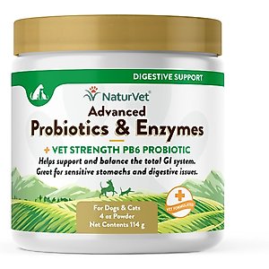 NaturVet Advanced Probiotics & Enzymes Plus Vet Strength PB6 Probiotic Powder Digestive Supplement for Cats & Dogs, 4-oz jar