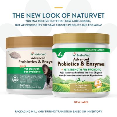 Show full view: NaturVet Advanced Probiotics & Enzymes Plus Vet Strength PB6 Probiotic Powder Digestive Supplement for Cats & Dogs, 4-oz jar slide 3 of 11