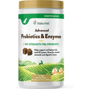 NaturVet Advanced Probiotics & Enzymes Plus Vet Strength PB6 Probiotic Soft Chews Digestive Supplement for Dogs, 240 count