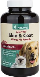 NaturVet Aller-911 Plus Antioxidants Chewable Tablets Allergy Supplement for Cats & Dogs, 60 count