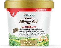 NaturVet Aller-911 Plus Antioxidants Soft Chews Allergy Supplement for Cats, 60 count