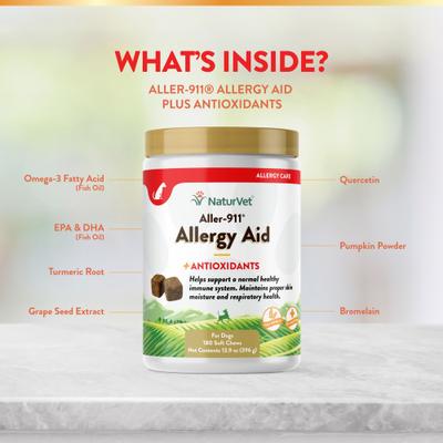 Show full view: NaturVet Aller-911 Allergy Aid Bacon & Chicken Flavored Soft Chew Supplement for Dogs, 180 count slide 6 of 12
