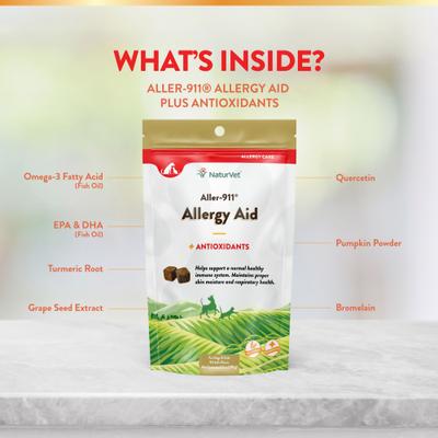 Show full view: NaturVet Aller-911 Allergy Aid Bacon & Chicken Flavored Soft Chew Supplement for Dogs, 90 count slide 6 of 12