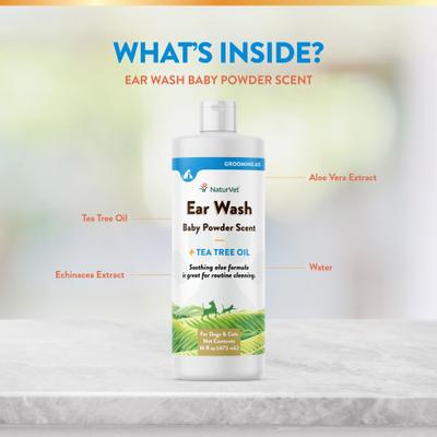 Show full view: NaturVet Aloe & Baby Powder Scent Dog & Cat Ear Wash, 16-fl oz bottle slide 5 of 9