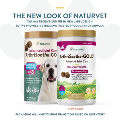 Show full view: NaturVet ArthriSoothe-GOLD Level 3 MSM & Glucosamine Joint Supplement for Dogs & Cats, 240 count slide 3 of 10
