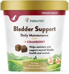 NaturVet Bladder Support Plus Cranberry Soft Chews Urinary Supplement for Dogs, 60 count