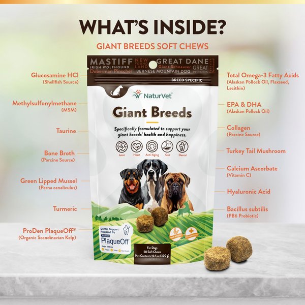 NaturVet Breed Specific Giant Breeds Supplement for Dogs, 50 count