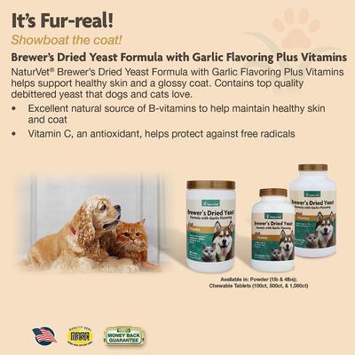 Show full view: NaturVet Brewers Dried Yeast Skin & Coat Supplement Tablets for Dogs & Cats, 100 count slide 7 of 8