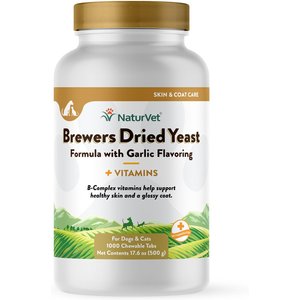 NaturVet Brewer's Dried Yeast with Garlic Chewable Tablets Skin & Coat Supplement for Cats & Dogs, 1,000 count