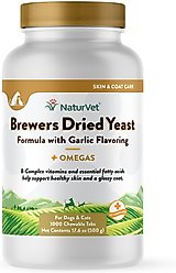 NaturVet Brewer's Dried Yeast with Omegas Chewable Tablets Skin & Coat Supplement for Cats & Dogs, 1000 count