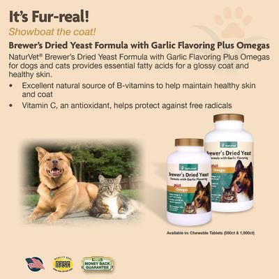 Show full view: NaturVet Brewer's Dried Yeast with Omegas Chewable Tablets Skin & Coat Supplement for Cats & Dogs, 5000 count slide 4 of 5
