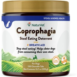 NaturVet Stool Eating Deterrent Stool & Bowel Hickory Smoked Bacon Flavored Chewable Tablet Supplement for Dogs, 130 count