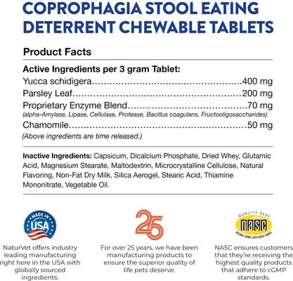 Show full view: NaturVet Stool Eating Deterrent Stool & Bowel Hickory Smoked Bacon Flavored Chewable Tablet Supplement for Dogs, 60 count slide 8 of 10