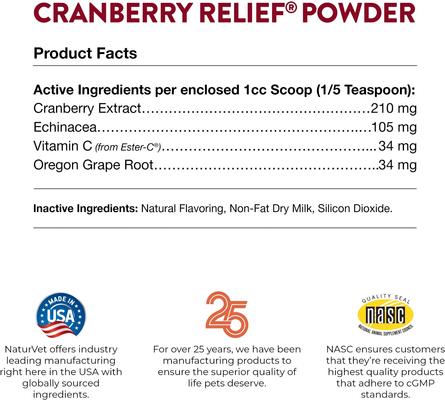 Show full view: NaturVet Cranberry Relief Urinary Care Powder Supplement for Dogs & Cats, 1.7-oz jar slide 8 of 9