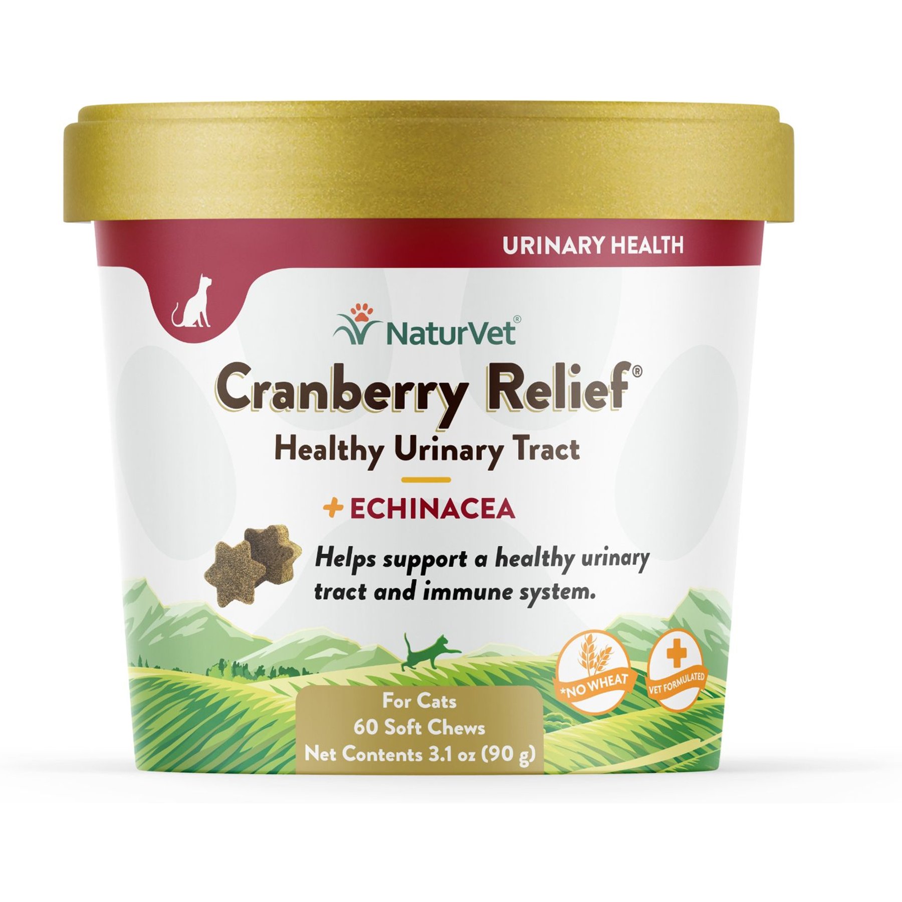 NaturVet Cranberry Relief Plus Echinacea Soft Chews Urinary Supplement for Cats, 60 count