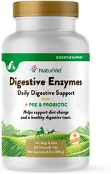 NaturVet Digestive Enzymes Plus Probiotic Chewable Tablets Digestive Supplement for Cats & Dogs, 60 count slide 1 of 9