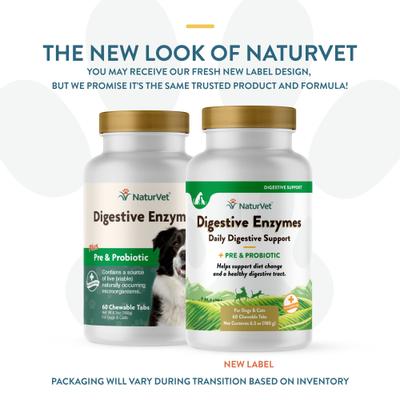 Show full view: NaturVet Digestive Enzymes Plus Probiotic Chewable Tablets Digestive Supplement for Cats & Dogs, 60 count slide 3 of 11