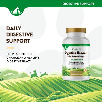 Show full view: NaturVet Digestive Enzymes Plus Probiotic Chewable Tablets Digestive Supplement for Cats & Dogs, 60 count slide 4 of 11