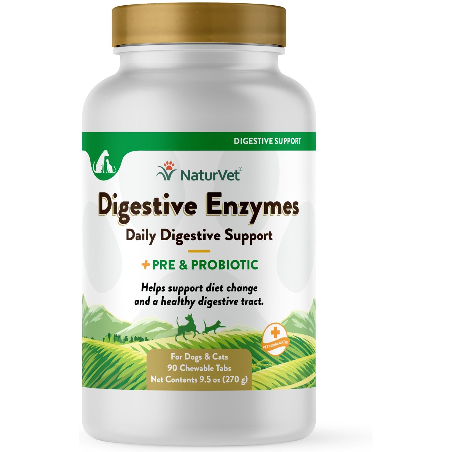 NaturVet Digestive Enzymes with Pre & Probiotic Chewable Tablets Hickory Smoked Bacon Flavor Digestive Supplement for Dogs & Cats, 90 count