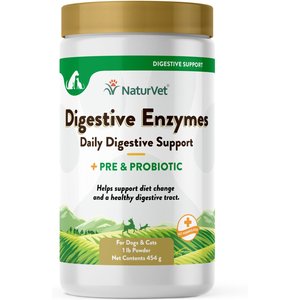 NaturVet Digestive Enzymes Plus Pre & Probiotic Powder Supplement for Dogs & Cats, 1-lb jar