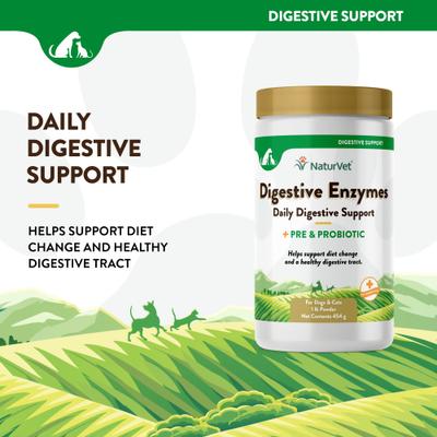 Show full view: NaturVet Digestive Enzymes Plus Pre & Probiotic Powder Supplement for Dogs & Cats, 1-lb jar slide 4 of 12