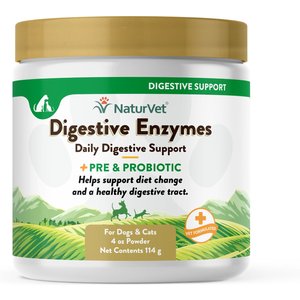 NaturVet Digestive Enzymes Plus Probiotic Powder Digestive Supplement for Cats & Dogs, 4-oz