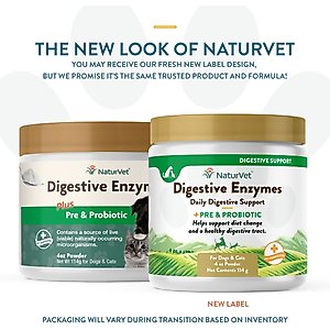 NaturVet Digestive Enzymes Plus Probiotic Powder Digestive Supplement for Cats & Dogs, 4-oz