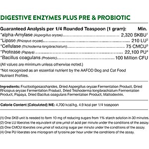 NaturVet Digestive Enzymes Plus Probiotic Powder Digestive Supplement for Cats & Dogs, 4-oz