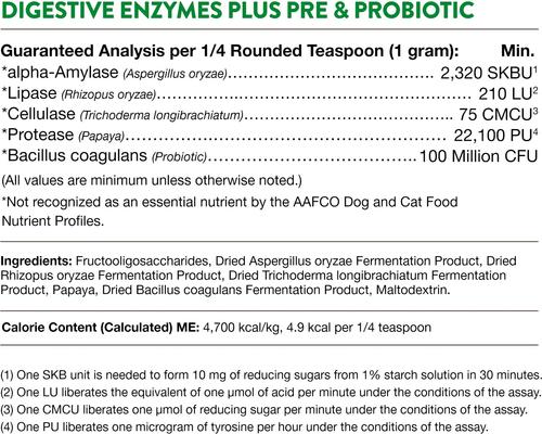 Show full view: NaturVet Digestive Enzymes Plus Pre & Probiotic Powder Supplement for Dogs & Cats, 4-oz jar slide 8 of 11