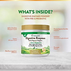 NaturVet Digestive Enzymes Plus Probiotic Powder Digestive Supplement for Cats & Dogs, 4-oz