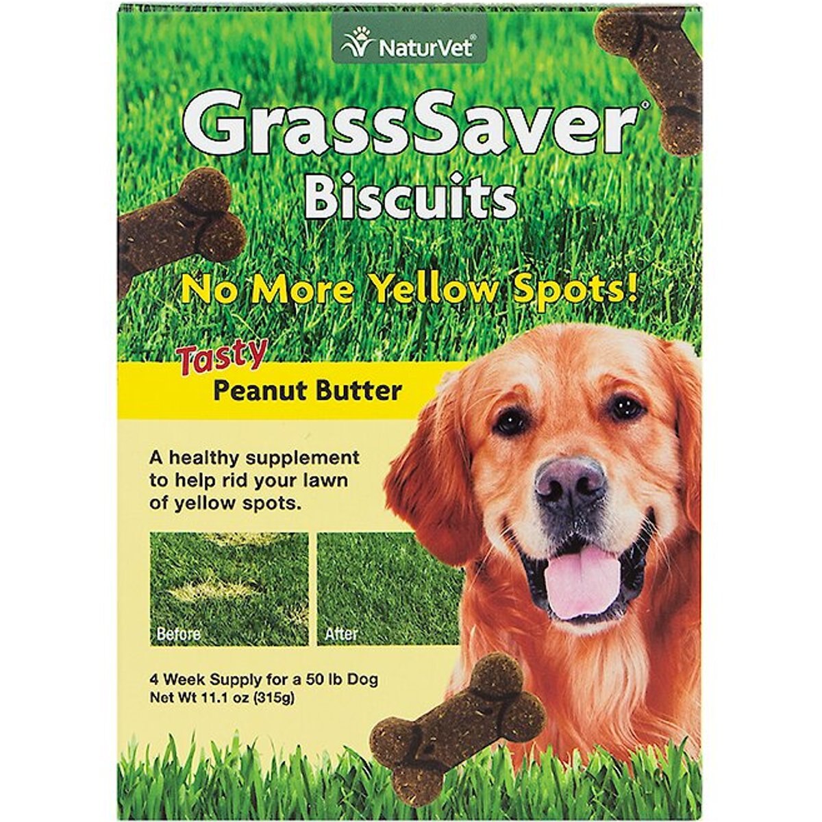 NaturVet GrassSaver Biscuits Peanut Butter Flavored Dog Treats, 11-oz