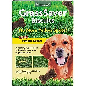 NaturVet GrassSaver Biscuits Peanut Butter Flavored Lawn Protection Supplement for Dogs, 11.1-oz box