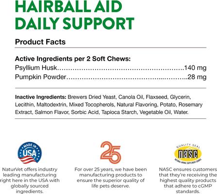 Show full view: NaturVet Hairball Help! Digestion Pumpkin Flavored Soft Chew Supplements for Cats, 100 count slide 8 of 9