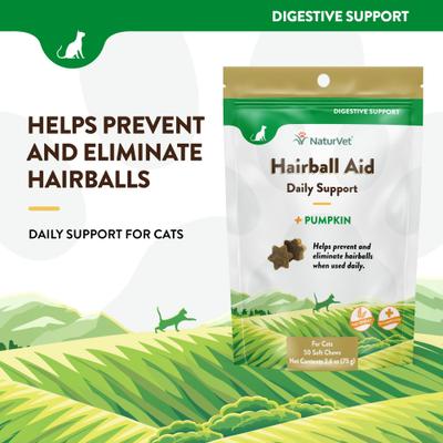 Show full view: NaturVet Hairball Help! Digestion Pumpkin Flavored Soft Chew Supplements for Cats, 50 count slide 4 of 10