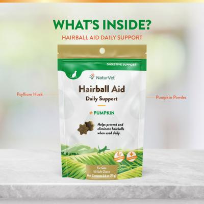 Show full view: NaturVet Hairball Help! Digestion Pumpkin Flavored Soft Chew Supplements for Cats, 50 count slide 6 of 10