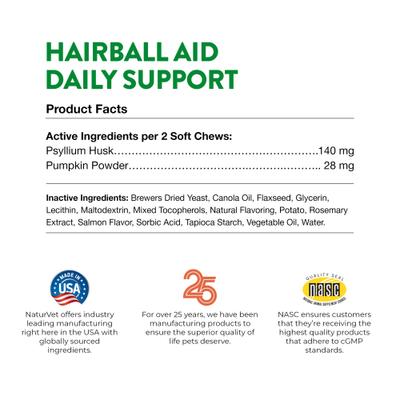 Show full view: NaturVet Hairball Help! Digestion Pumpkin Flavored Soft Chew Supplements for Cats, 50 count slide 9 of 10