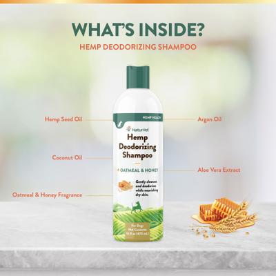 Show full view: NaturVet Hemp Deodorizing Dog Shampoo with Oatmeal & Honey, 16-fl oz bottle slide 6 of 9