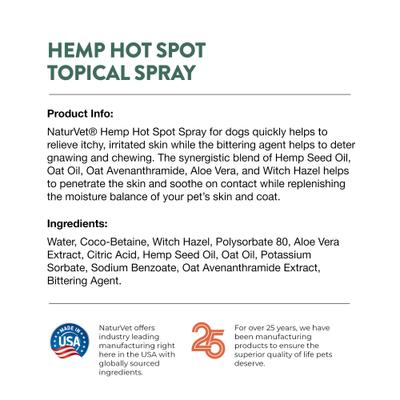 Show full view: NaturVet Hemp Hot Spot with Aloe Vera Dog Spray, 12-fl oz bottle slide 7 of 8