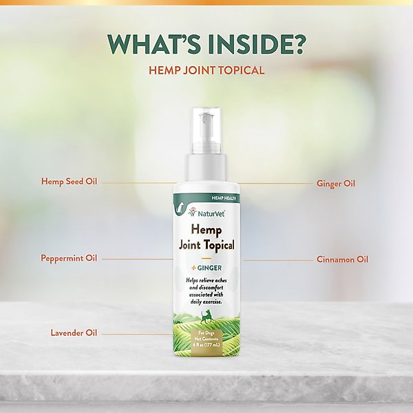 Show full view: NaturVet Hemp Joint Topical with Ginger Dog Spray, 6-fl oz bottle slide 5 of 8