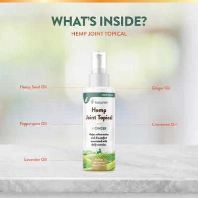 Show full view: NaturVet Hemp Joint Topical with Ginger Dog Spray, 6-fl oz bottle slide 6 of 9