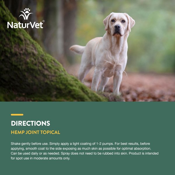 Show full view: NaturVet Hemp Joint Topical with Ginger Dog Spray, 6-fl oz bottle slide 6 of 8