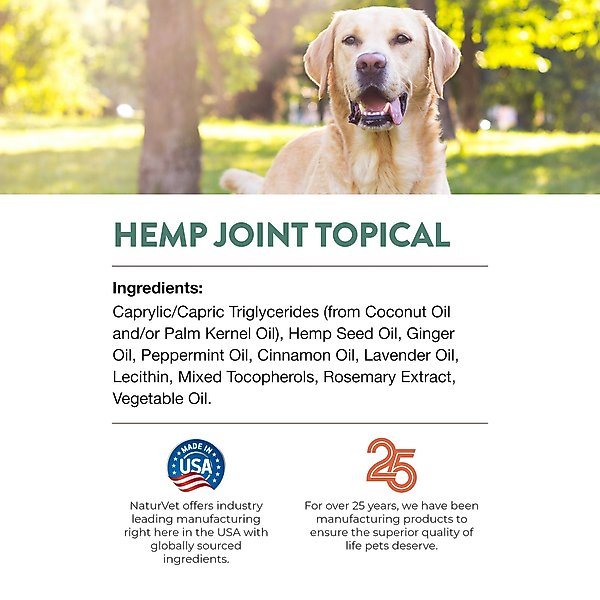 Show full view: NaturVet Hemp Joint Topical with Ginger Dog Spray, 6-fl oz bottle slide 7 of 8