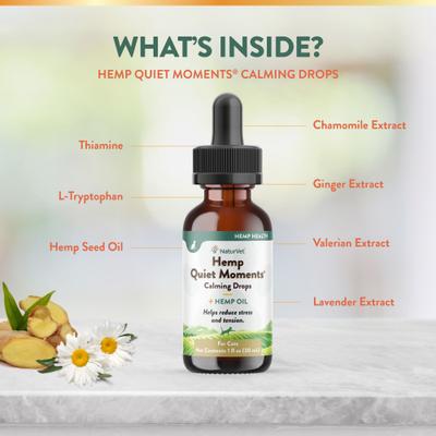 Show full view: NaturVet Hemp Quiet Moments Liquid Calming Supplement for Cats, 1-fl oz bottle slide 6 of 10